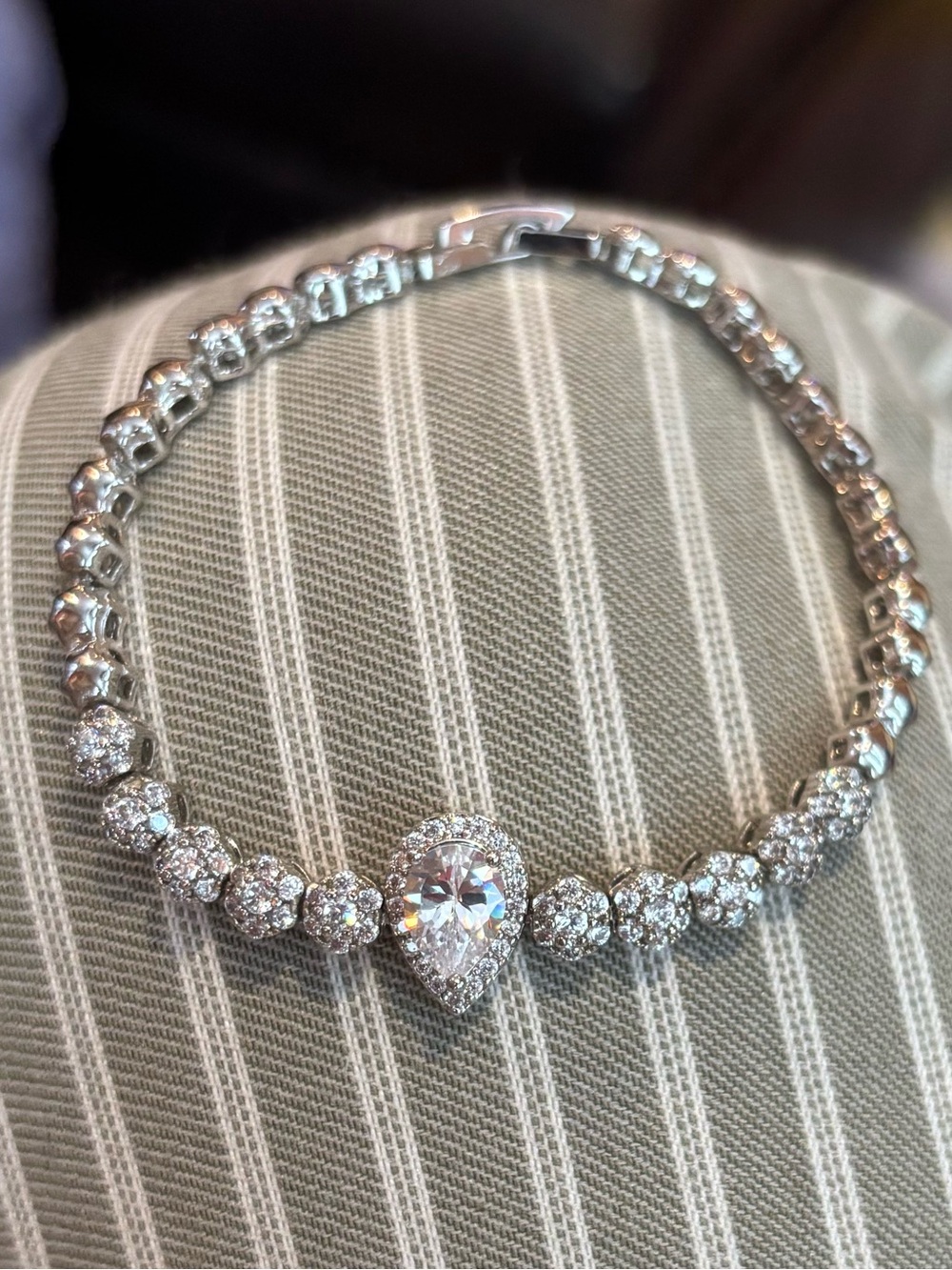 Teardrop Halo Tennis Bracelet - Silver tone with Clear Crystals Fashion Jewelry